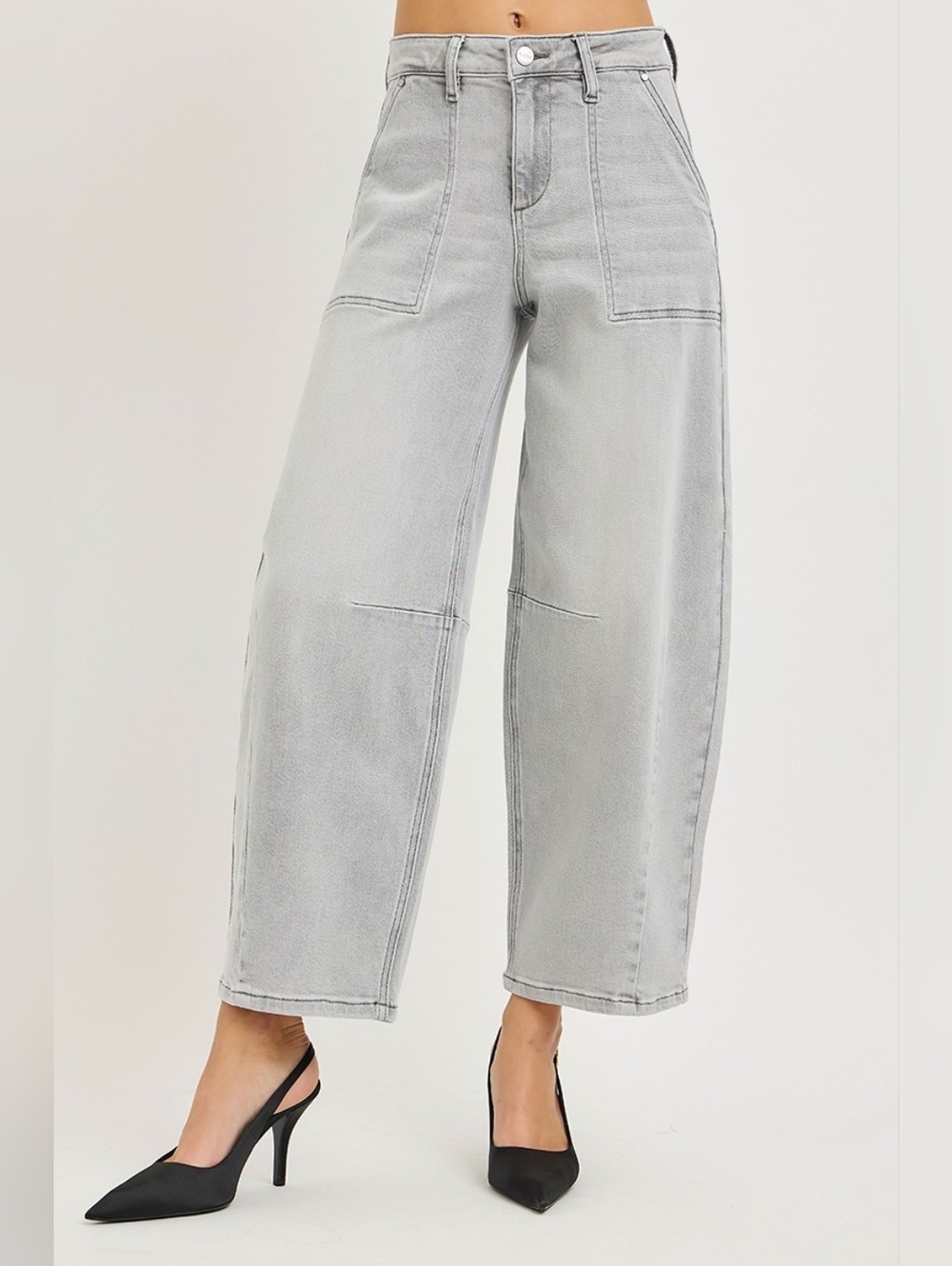 RISEN High Rise Slouchy Barrel Jeans Grey Stretch Neutral Ankle Various NEW - Picture 3 of 15